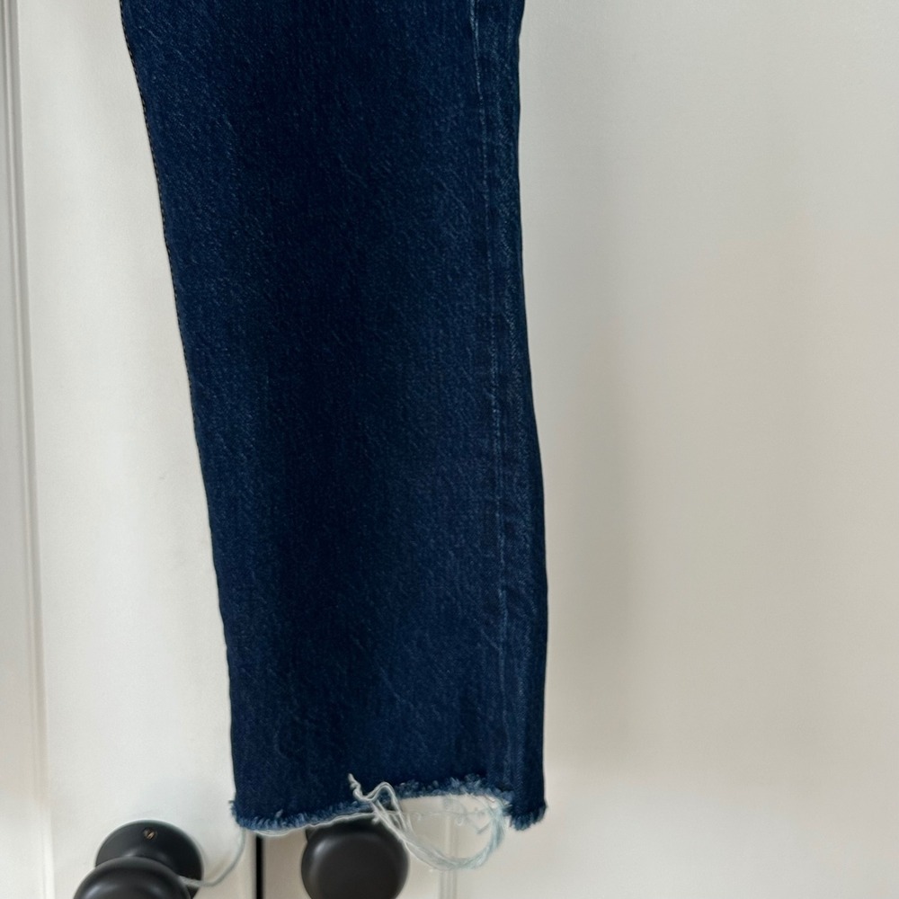 MANGO DENIM HAVANA High Rise Straight Leg Jeans Dark Wash Raw Hem Womens 4 NWOT - Picture 8 of 13